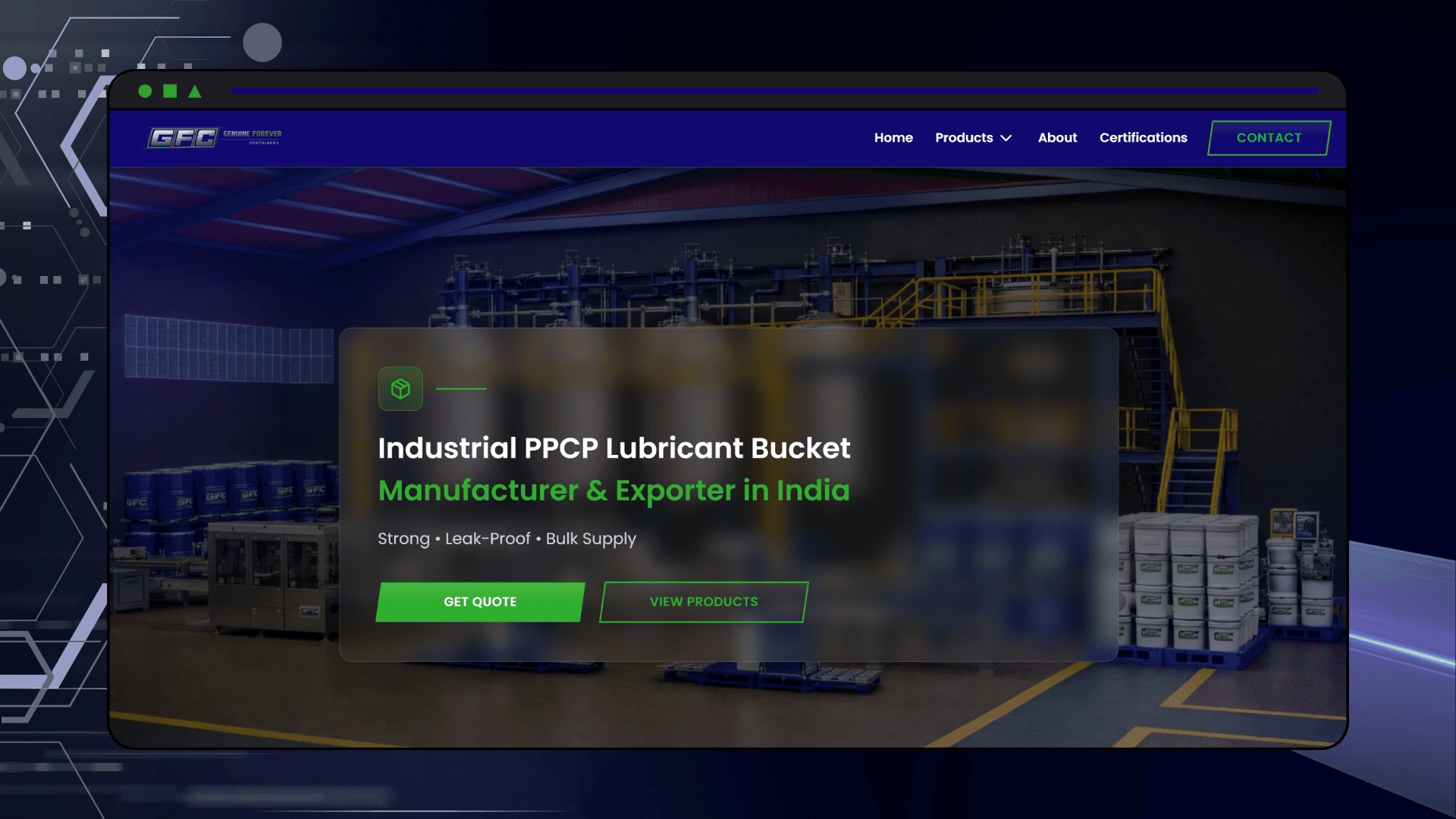 GFC Industrial Website – PPCP Lubricant Bucket Manufacturer Website India | Industrial Packaging Business Platform preview
